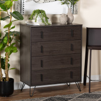 Baxton Studio CH8005-Dark Brown-4DW Chest Baxton Studio Baldor Modern and Contemporary Dark Brown Finished Wood and Rose Gold Finished Metal 4-Drawer Bedroom Chest